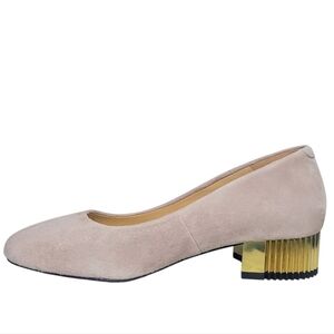"Classic Heeled" Girotti Suede Pumps with Gold Heels - Size 6.5